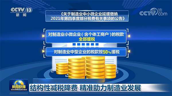 央視《新聞聯播》：結構性減稅降費 精準助力制造業發展